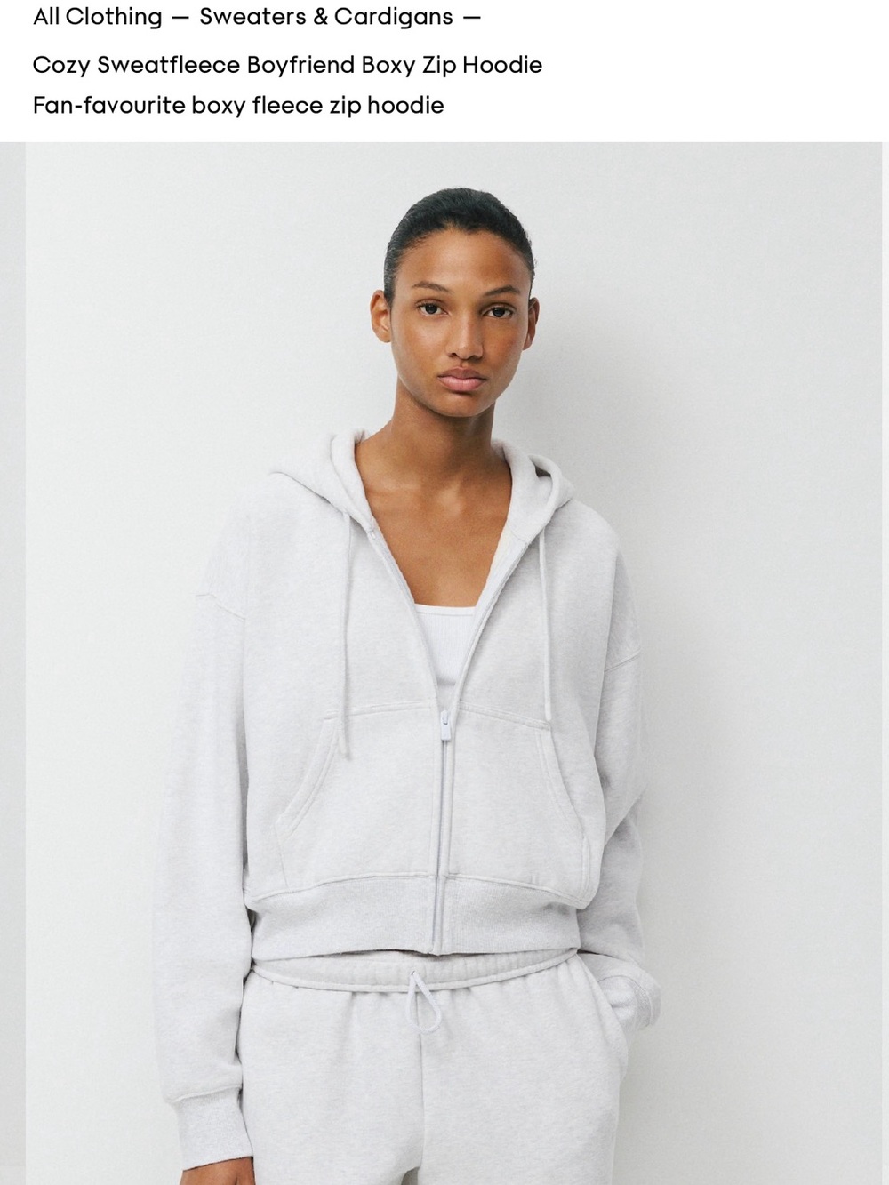Aritzia Cozy Sweatfleece Boyfriend Boxy Zip Hoodie